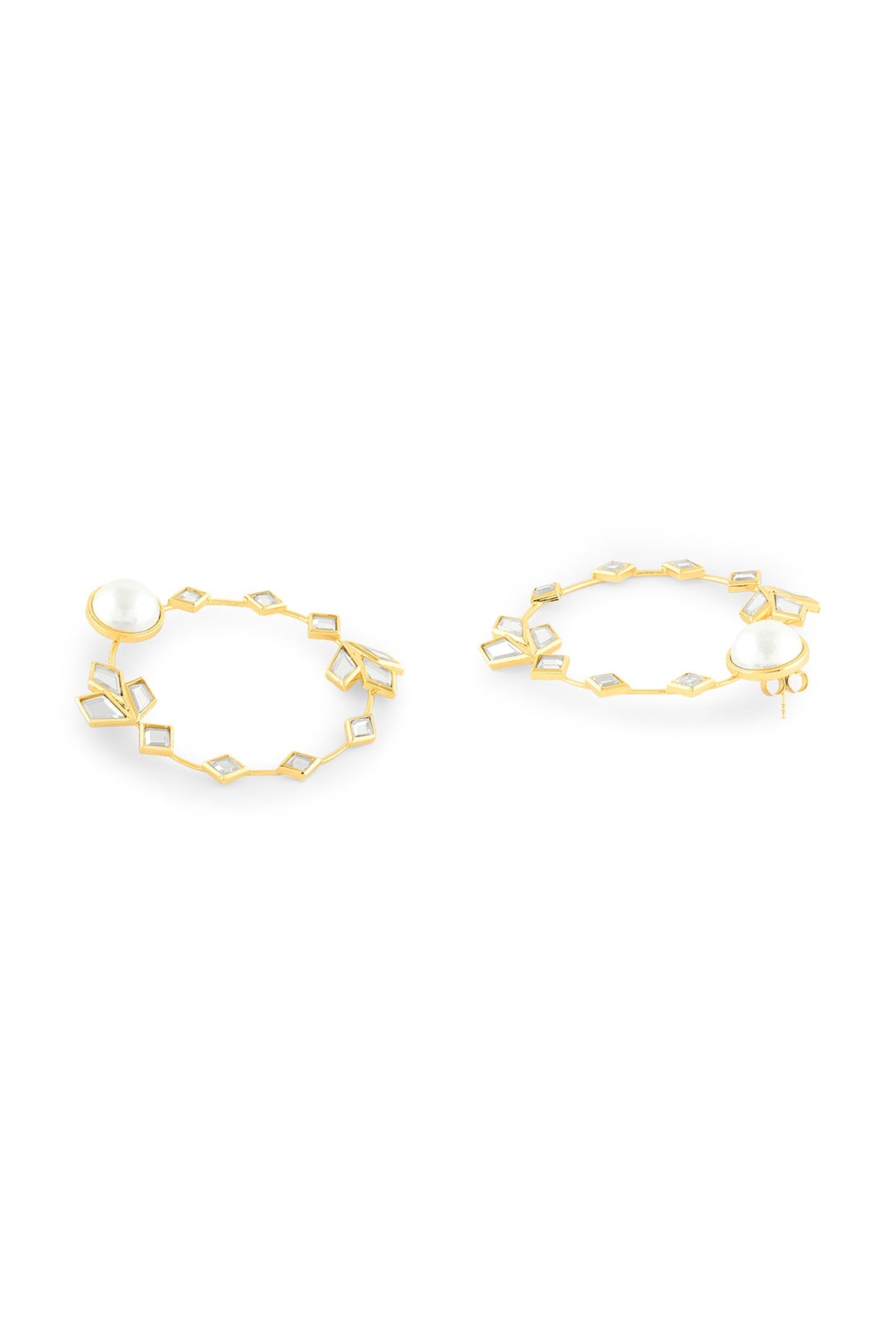 Gold Plated Pearl & CZ Stones Hoop Earrings