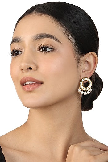 Gold Plated Mirror & Pearl Hoop Earrings