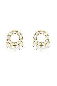 Gold Plated Mirror & Pearl Hoop Earrings