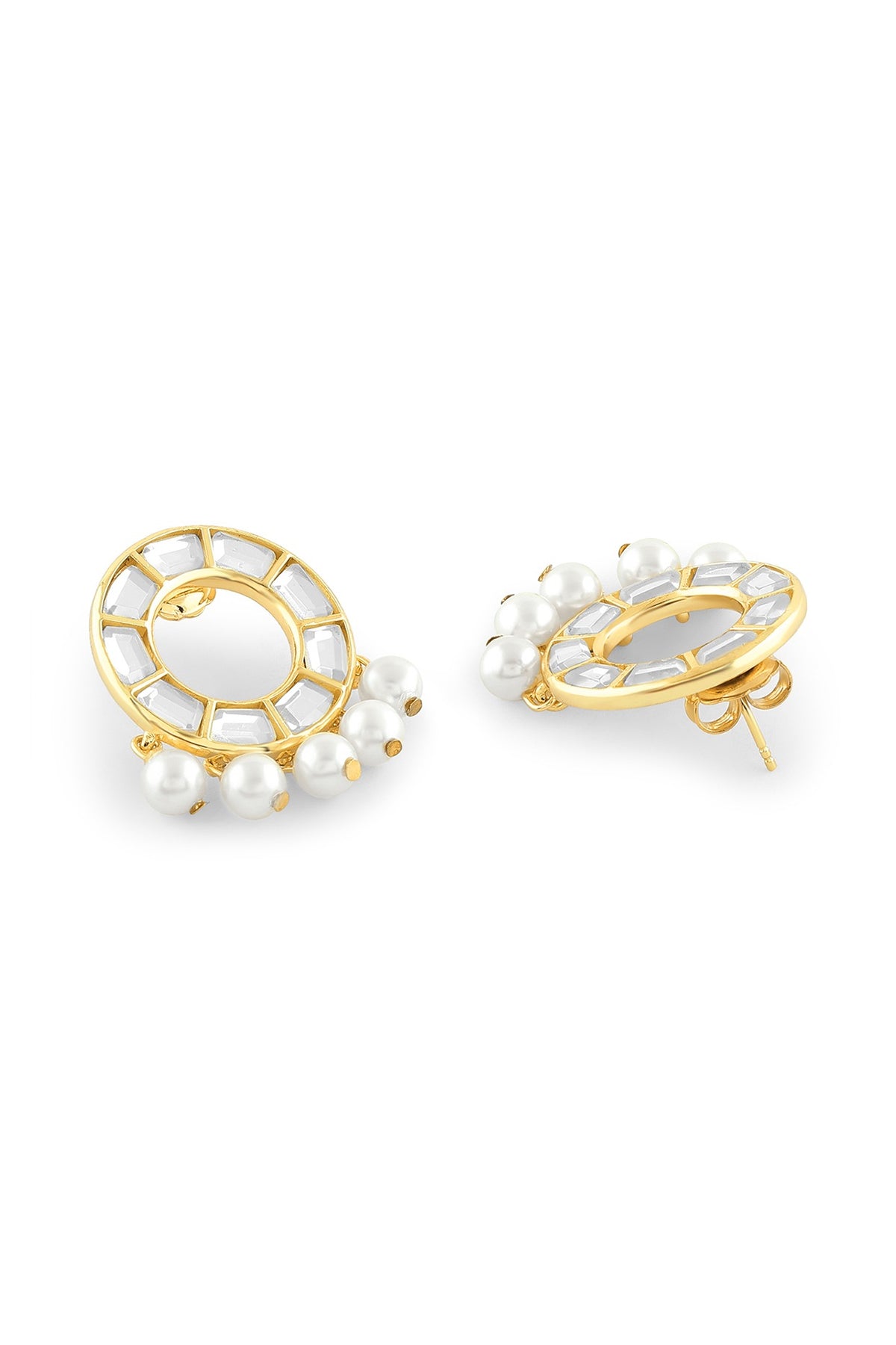 Gold Plated Mirror & Pearl Hoop Earrings