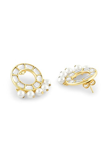 Gold Plated Mirror & Pearl Hoop Earrings