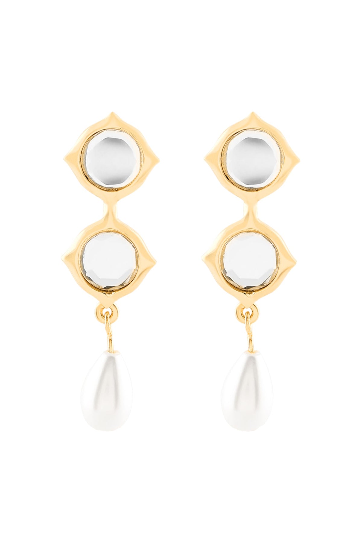 Gold Plated Mirror & Pearl Dangler Earrings