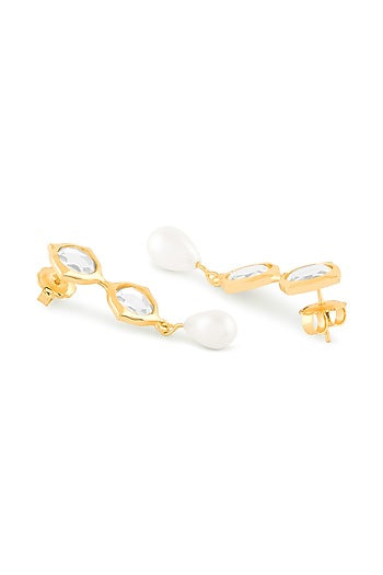 Gold Plated Mirror & Pearl Dangler Earrings