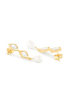 Gold Plated Mirror & Pearl Dangler Earrings