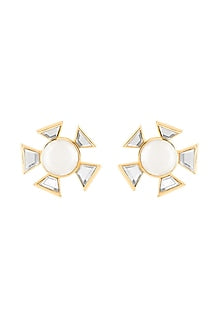 Gold Plated Mirror & Pearl Stud Earrings