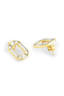 Gold Plated Mirror Octa Stud Earrings
