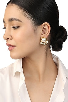 Gold Plated Mirror & Pearl Hoop Earrings