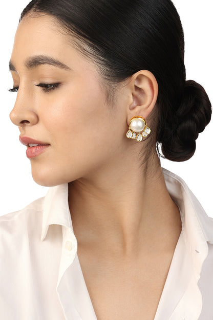 Gold Plated Mirror & Pearl Hoop Earrings