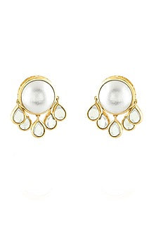 Gold Plated Mirror & Pearl Hoop Earrings