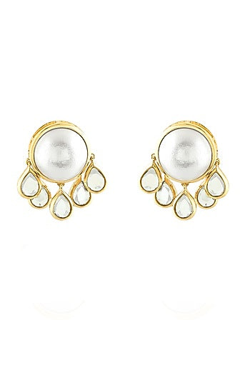 Gold Plated Mirror & Pearl Hoop Earrings