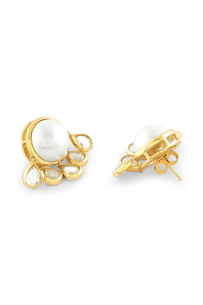 Gold Plated Mirror & Pearl Hoop Earrings