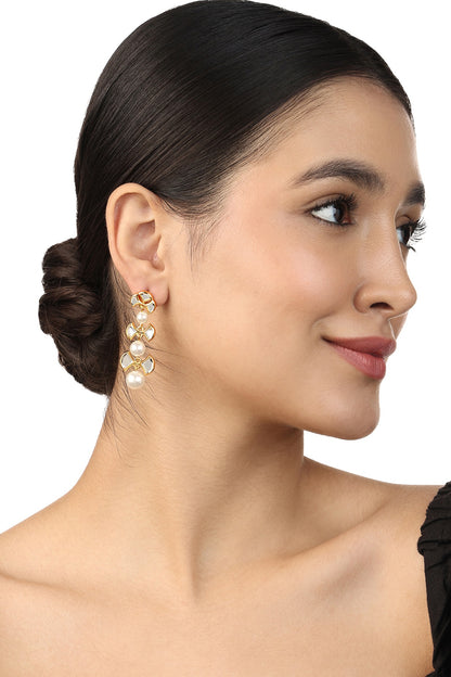 Gold Plated Mirror & Pearl Dangler Earrings