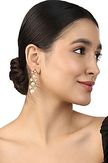 Gold Plated Mirror & Pearl Dangler Earrings