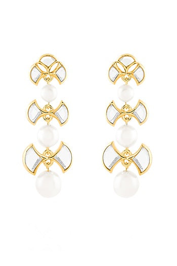 Gold Plated Mirror & Pearl Dangler Earrings