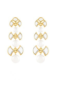 Gold Plated Mirror & Pearl Dangler Earrings