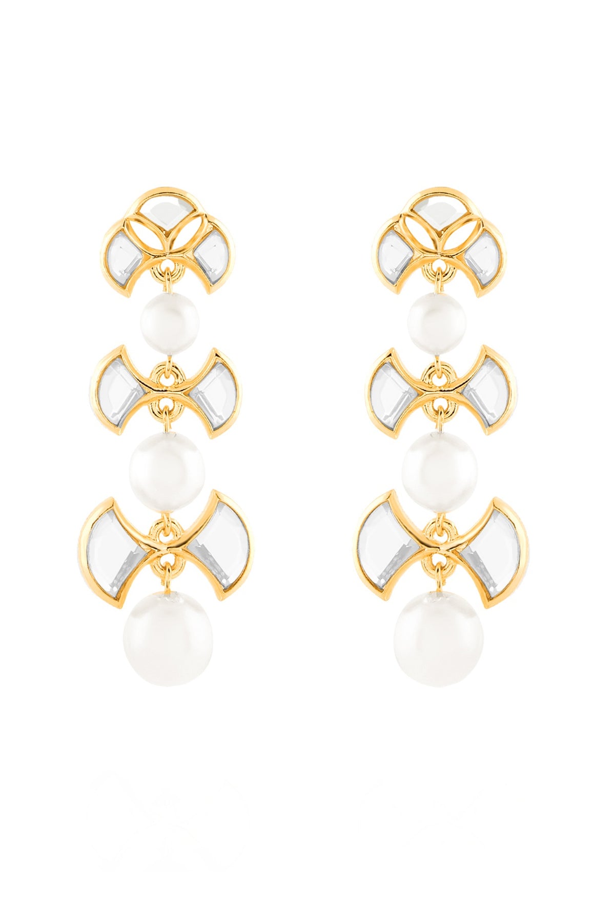 Gold Plated Mirror & Pearl Dangler Earrings