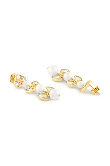 Gold Plated Mirror & Pearl Dangler Earrings