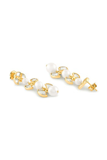 Gold Plated Mirror & Pearl Dangler Earrings