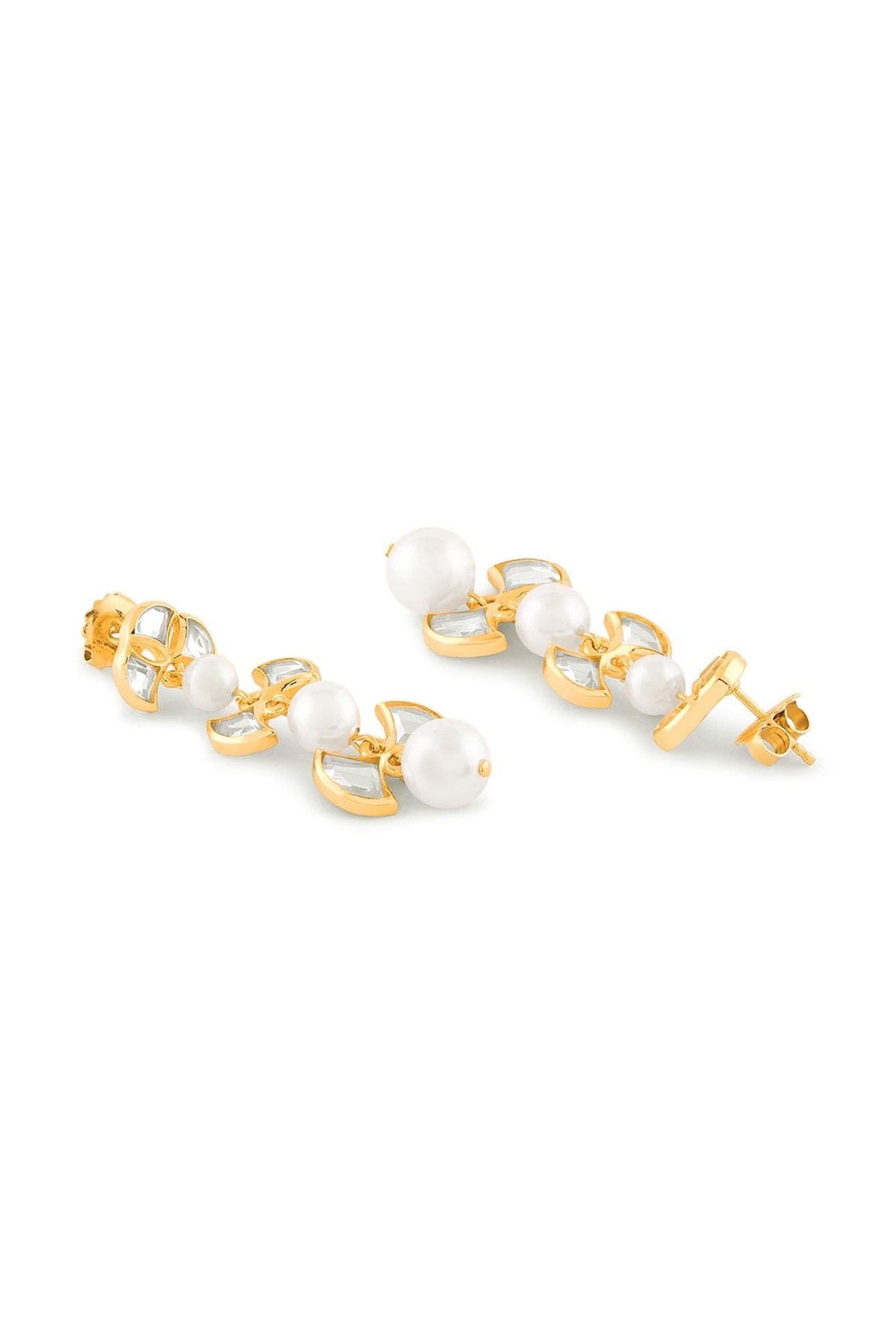 Gold Plated Mirror & Pearl Dangler Earrings