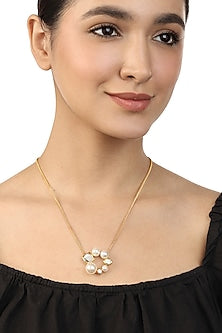 Gold Plated Mirror & Pearl Long Necklace