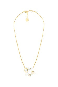 Gold Plated Mirror & Pearl Long Necklace