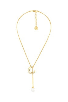 Gold Plated Mirror & Pearl Long Necklace