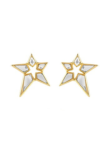 Gold Plated Mirror Star Stud Earrings
