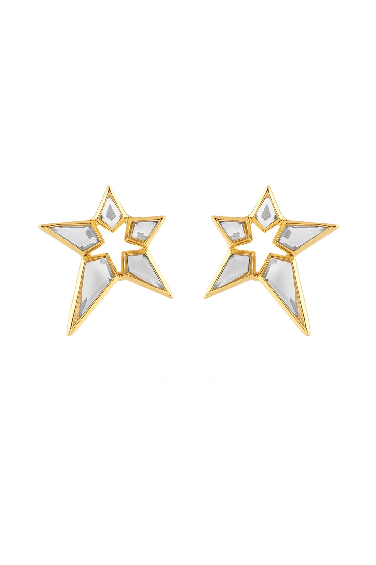 Gold Plated Mirror Star Stud Earrings