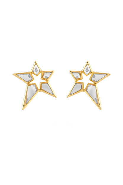 Gold Plated Mirror Star Stud Earrings