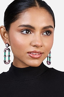 Hyper Pink Colored Plated Crystal Dangler Earrings