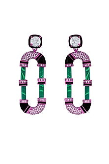 Hyper Pink Colored Plated Crystal Dangler Earrings