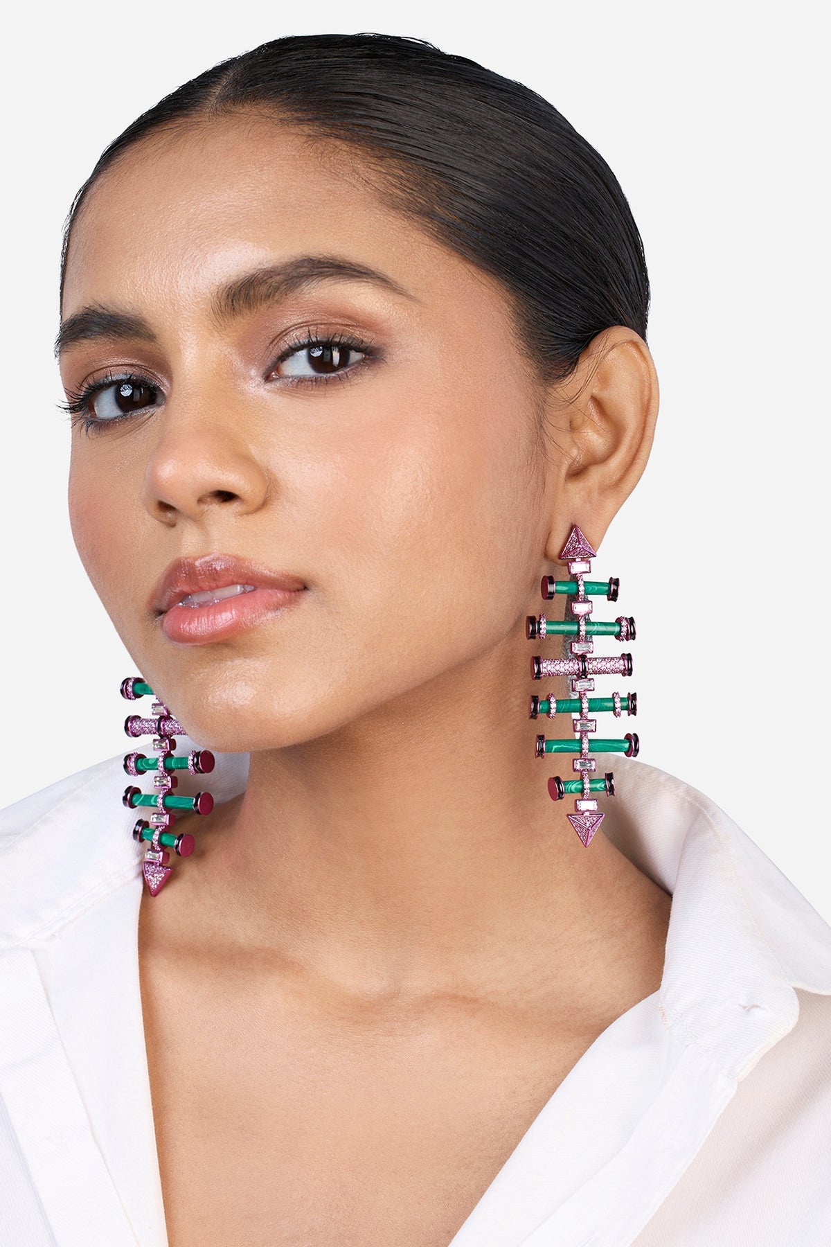 Hyper Pink Colored Plated Geometric Dangler Earrings