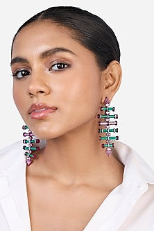 Hyper Pink Colored Plated Geometric Dangler Earrings