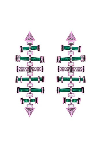 Hyper Pink Colored Plated Geometric Dangler Earrings