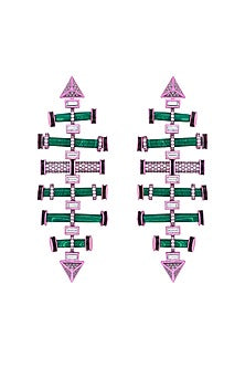 Hyper Pink Colored Plated Geometric Dangler Earrings