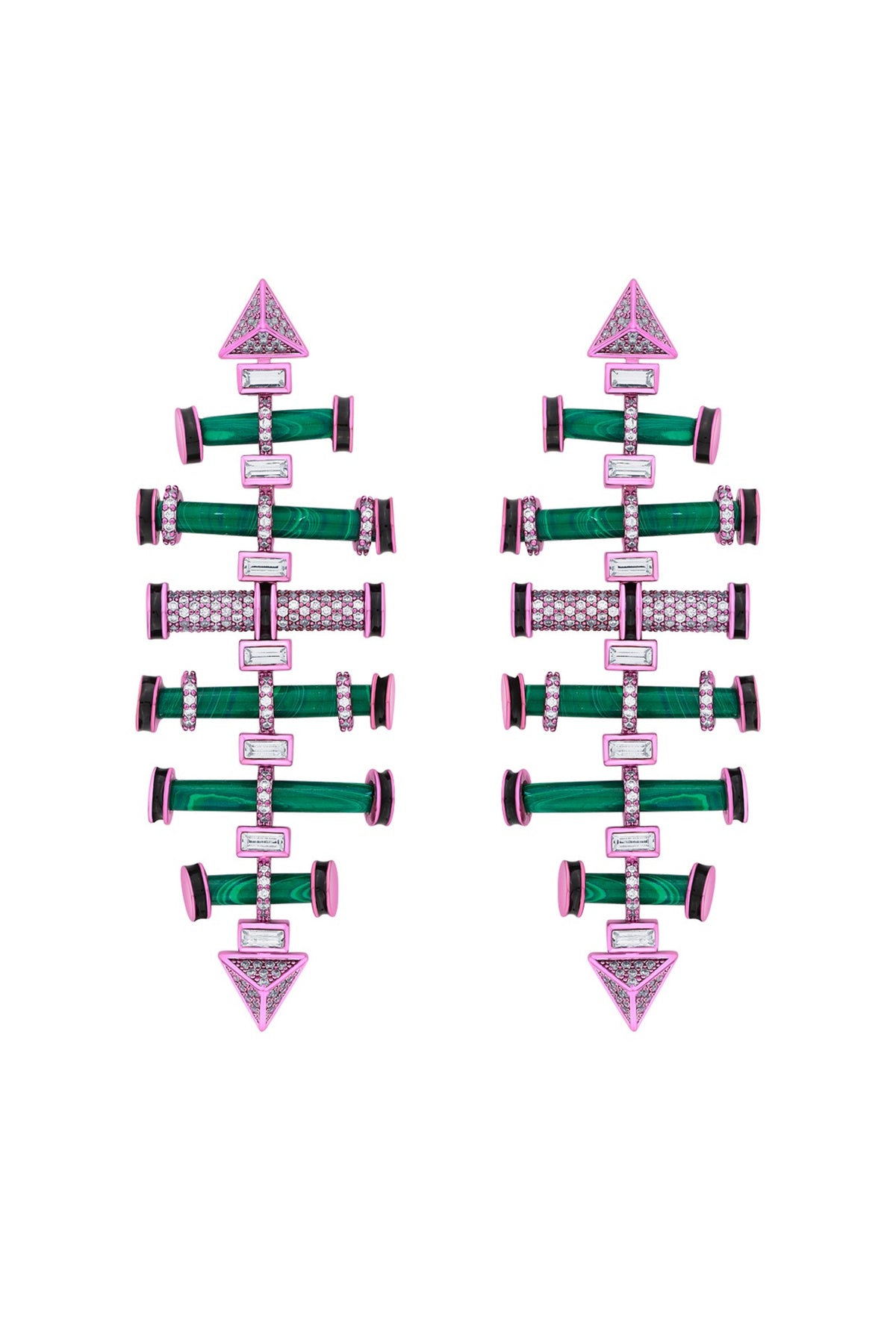 Hyper Pink Colored Plated Geometric Dangler Earrings