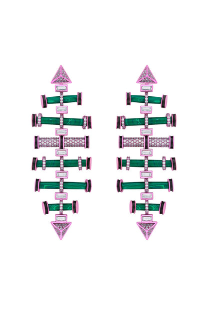 Hyper Pink Colored Plated Geometric Dangler Earrings