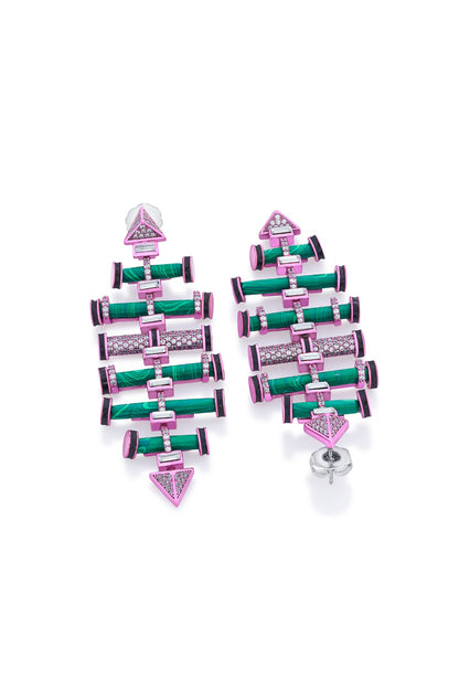 Hyper Pink Colored Plated Geometric Dangler Earrings
