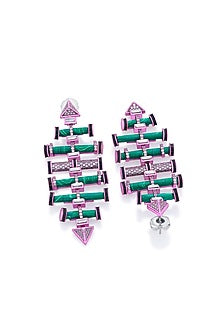 Hyper Pink Colored Plated Geometric Dangler Earrings