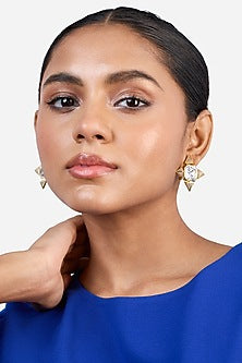 Gold Plated Crystal & Gold CZ Stone Star Stud Earrings