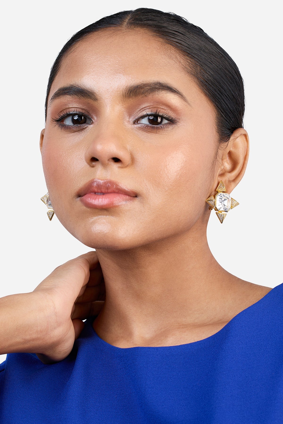 Gold Plated Crystal & Gold CZ Stone Star Stud Earrings