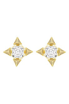 Gold Plated Crystal & Gold CZ Stone Star Stud Earrings