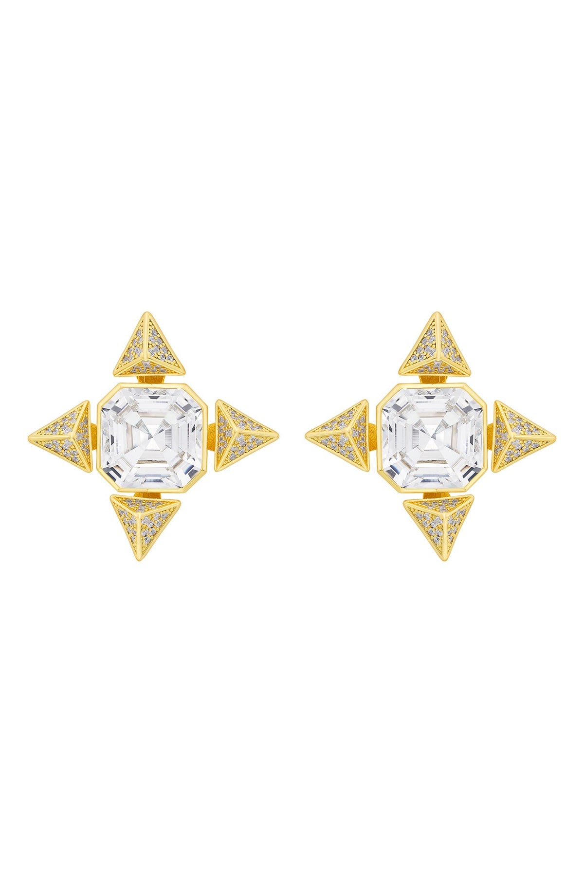 Gold Plated Crystal & Gold CZ Stone Star Stud Earrings