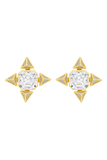 Gold Plated Crystal & Gold CZ Stone Star Stud Earrings