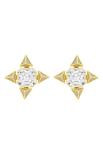 Gold Plated Crystal & Gold CZ Stone Star Stud Earrings