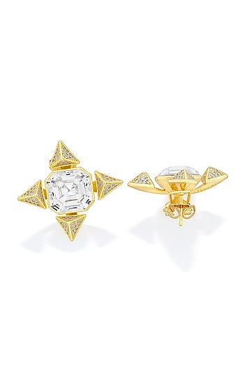 Gold Plated Crystal & Gold CZ Stone Star Stud Earrings