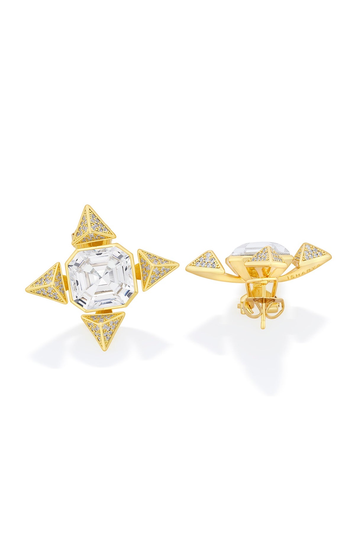 Gold Plated Crystal & Gold CZ Stone Star Stud Earrings
