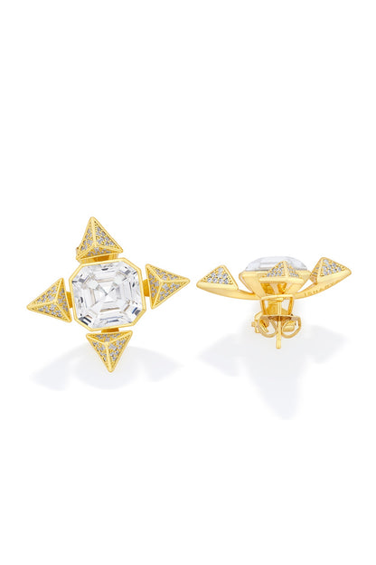 Gold Plated Crystal & Gold CZ Stone Star Stud Earrings