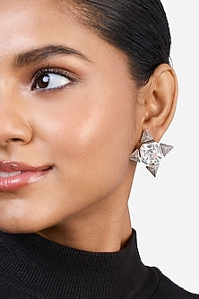 Black Rhodium Finish Crystal & White CZ Star Stud Earrings