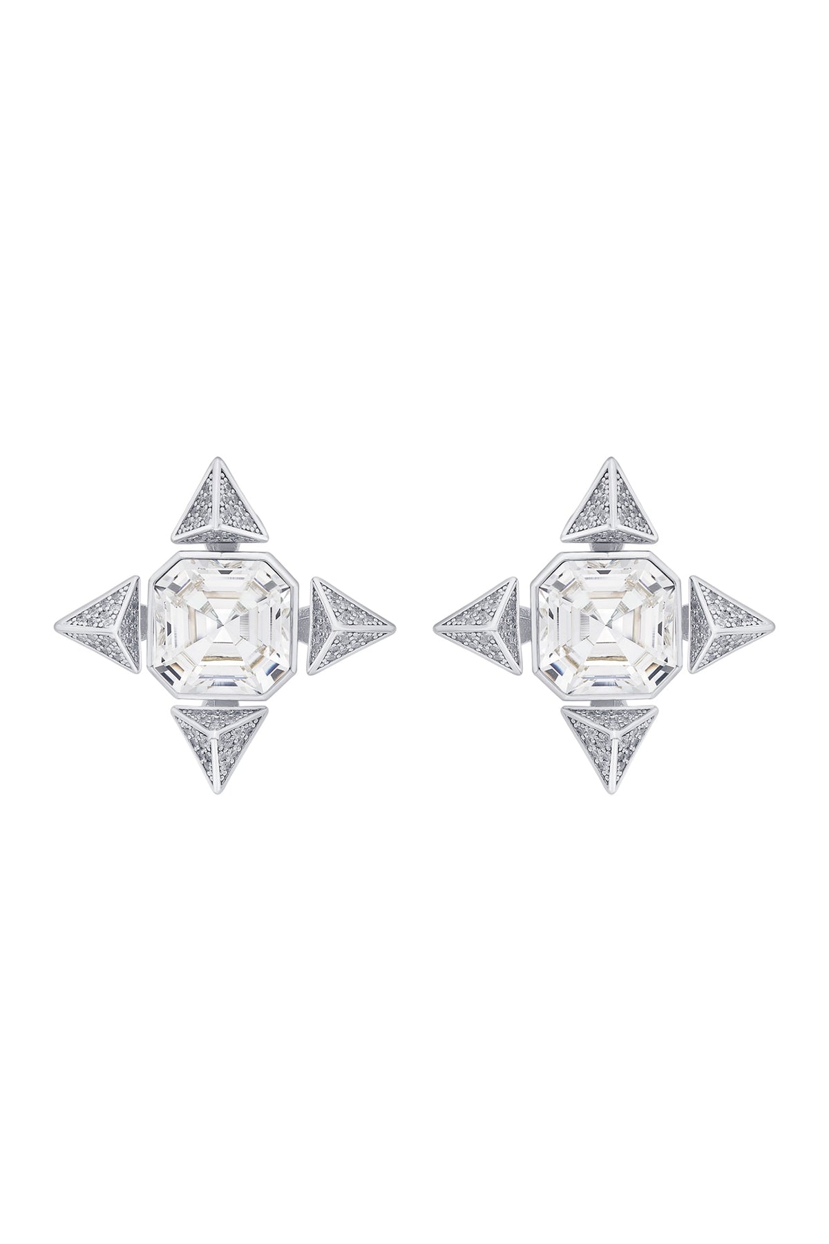 Black Rhodium Finish Crystal & White CZ Star Stud Earrings